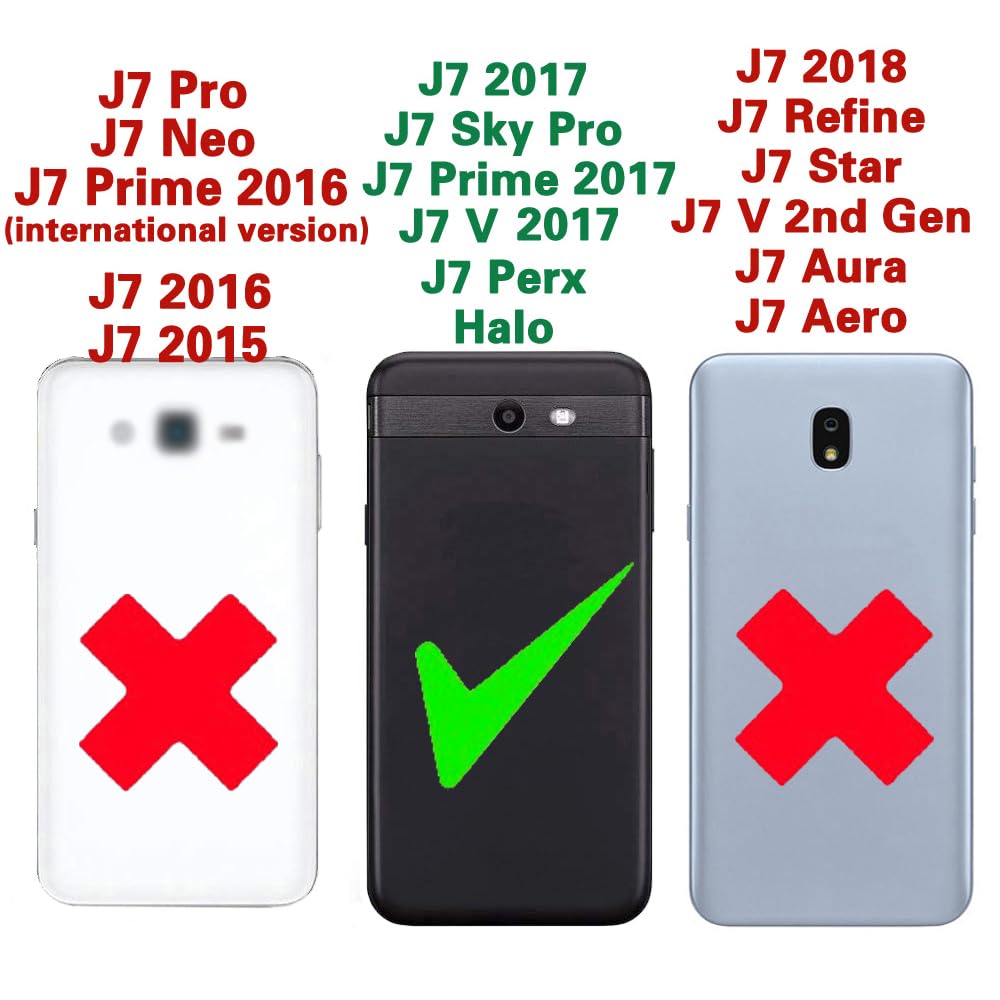 Argyle - Custodia a portafoglio per Samsung Galaxy J7 Prime 2017 J 7 Skypro Sky Pro J7V V S727VL con tracolla e cinturino da polso, cavalletto e cerniera, antiurto, colore nero