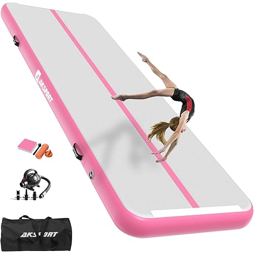 AKSPORT Gymnastics Air Mat Tumble Track Tumbling Mat Inflatable Floor Mats with Air Pump for Home Use/Tumble/Gym/Training/Cheerleading/Parkour/Beach/Park/Water