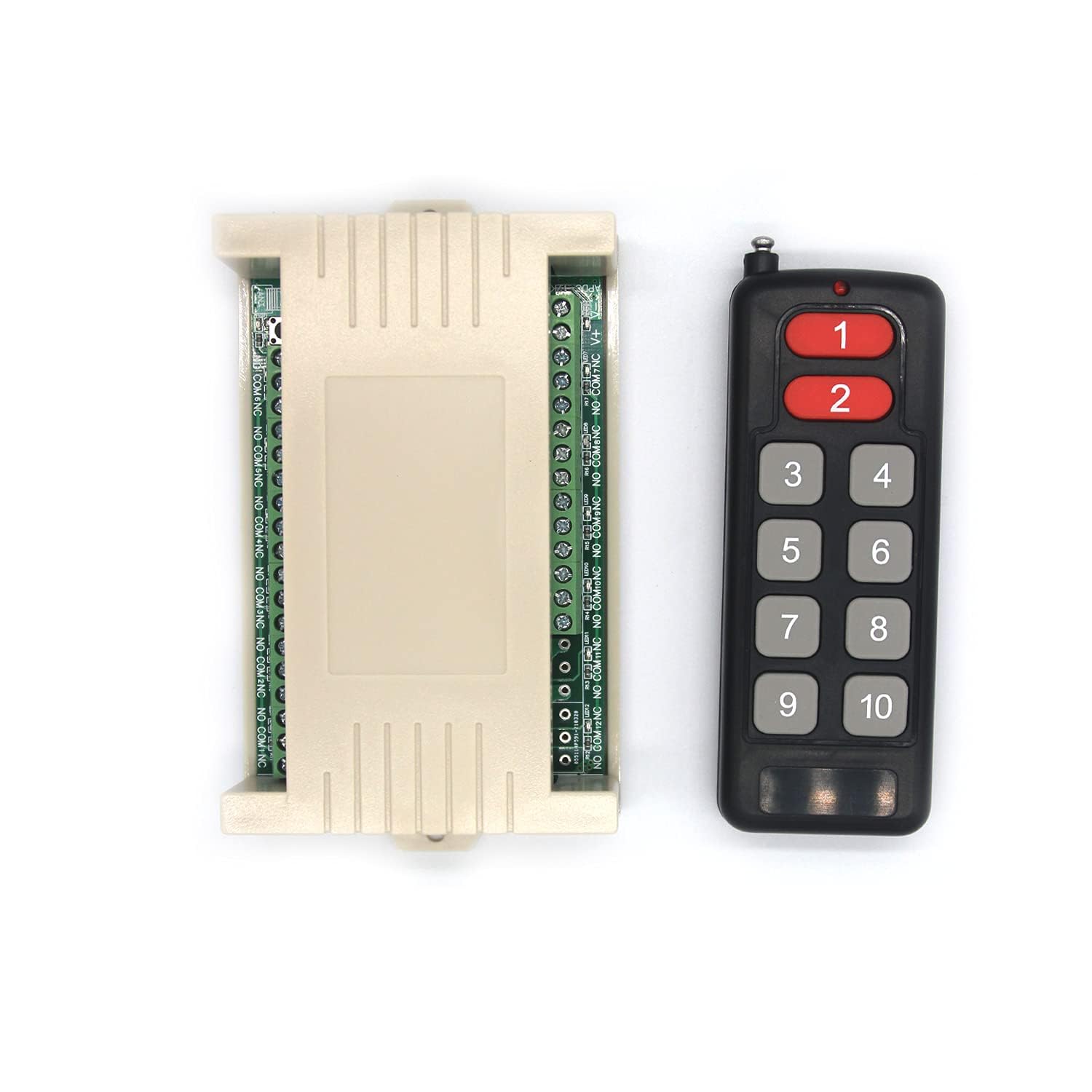 10 Kanäle Funkfernsteuerung DC12V 24V 5V Funkschalter Universal Empfänger Kabellos Fernbedienung Schalter Relais Modul für Garagentor Licht Elektrische Tür Schrank kran motor (12, Volt)