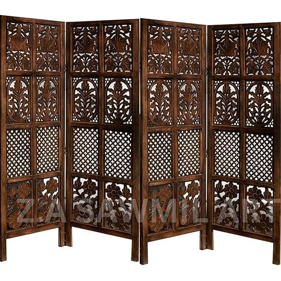 DIAMOND ARTS Premium Wooden Folding Screen – Stylish Room Partition for Home, Office, and Puja Room (Brown 5 Feet - 4 Panels)