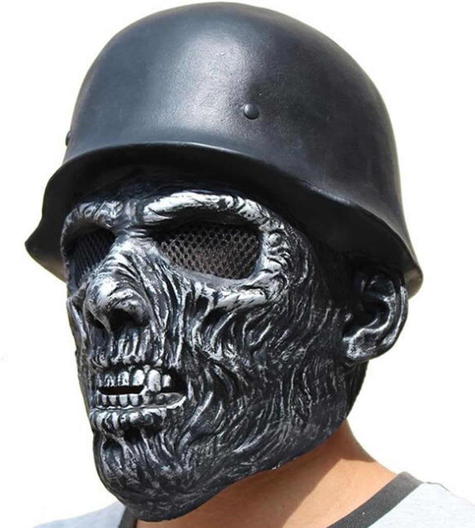 DylunSkyDylunSky Halloween Scary Black Skull Helmet Latex Mask