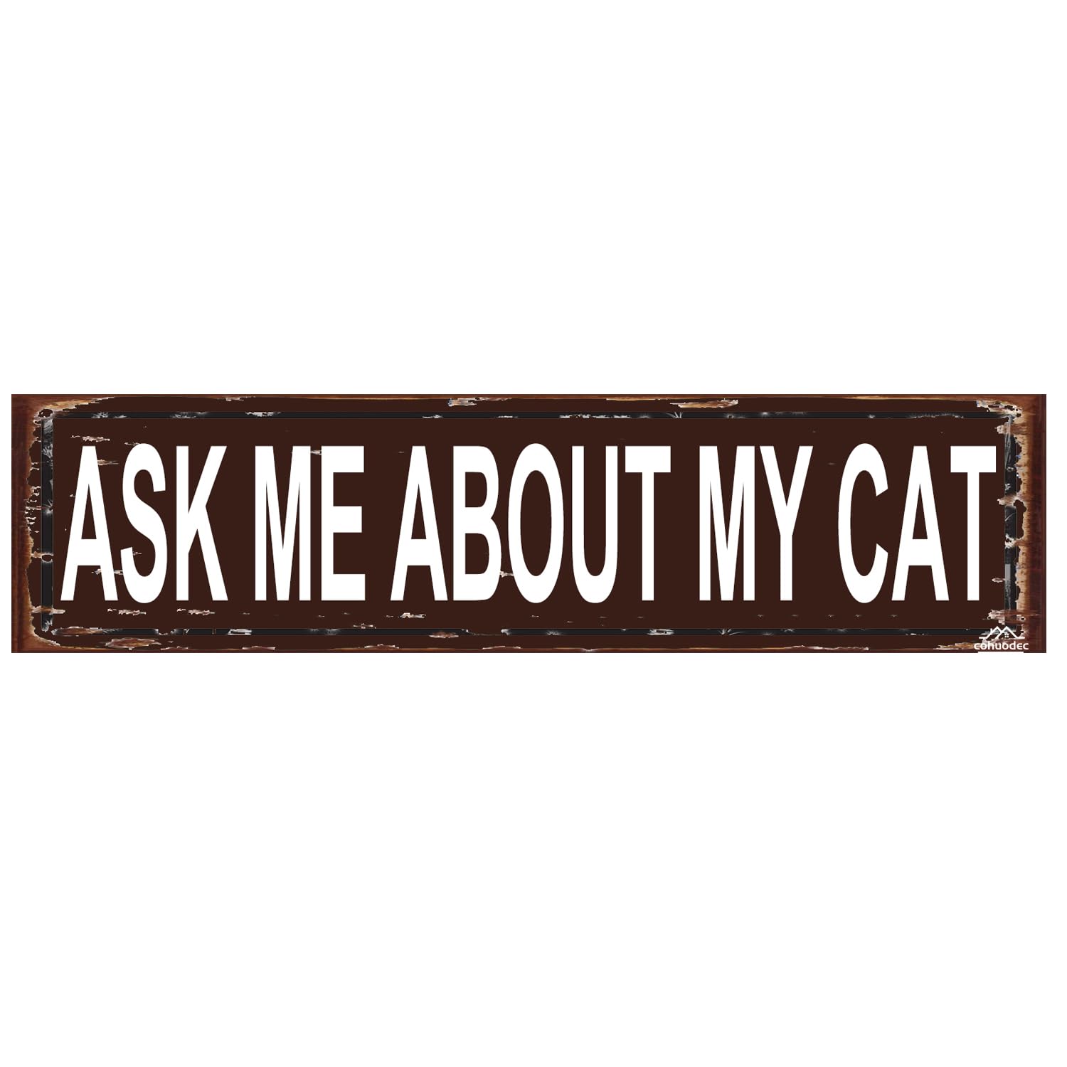 peiyeety Ask Me About My Cat Sign, Funny Rustic Metal Wall Art, 16 x 4 Inch Farmhouse Office Decor Plaque