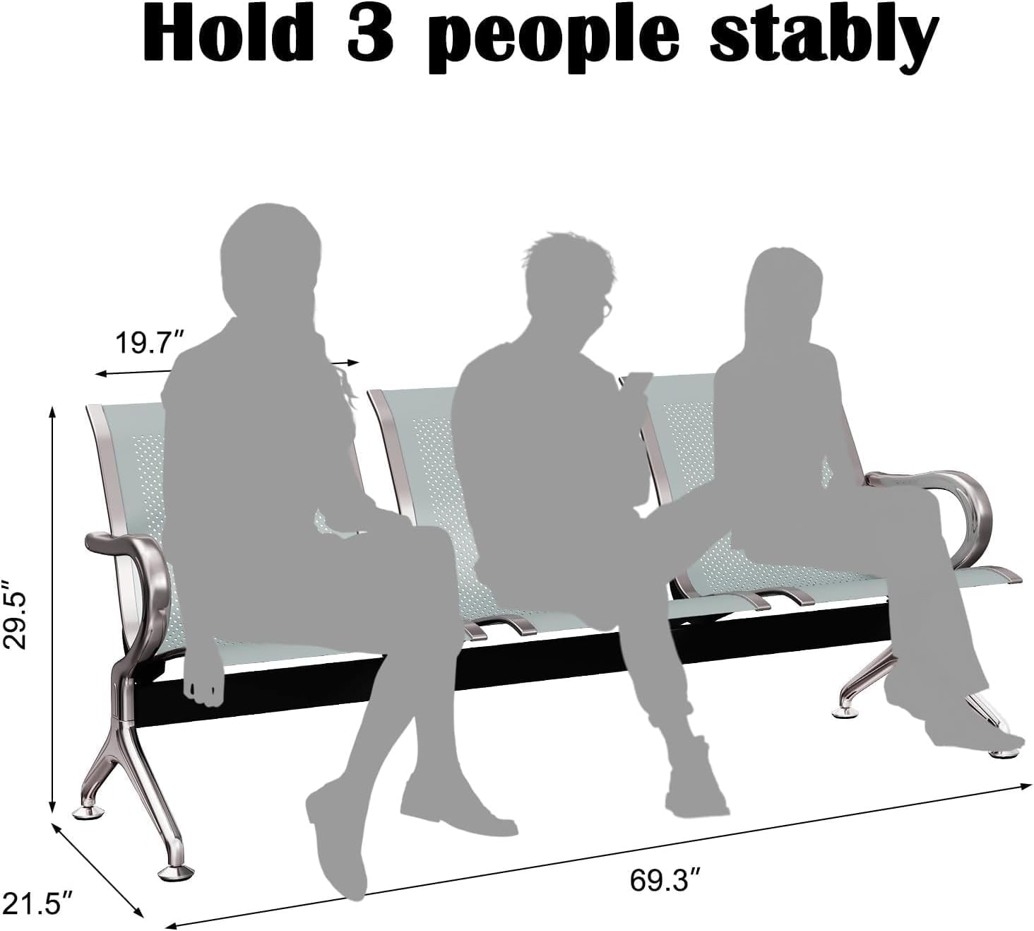 Waiting Room Chairs - 3 Seat Gray Office Guest Reception Chairs, Waiting Room Bench for Clinic, Lobby Furniture for Hospital, Salon, Bank, Airport
