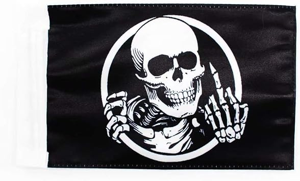 Motorcycle Flag Skeleton Middle Finger 5.5 X 9 Inches with 3/8" Sleeve For Double Flag Holder