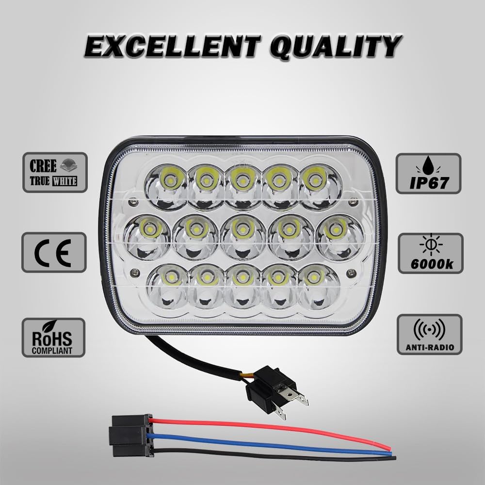 2PCS 5x7 Led Headlights Compatible With International 5900i 7300 7400 9200 9400 9900, Nissan Pickup Hardbody 240SX D21 Hi-lo Sealed Beam Rectangular Lights Bulb