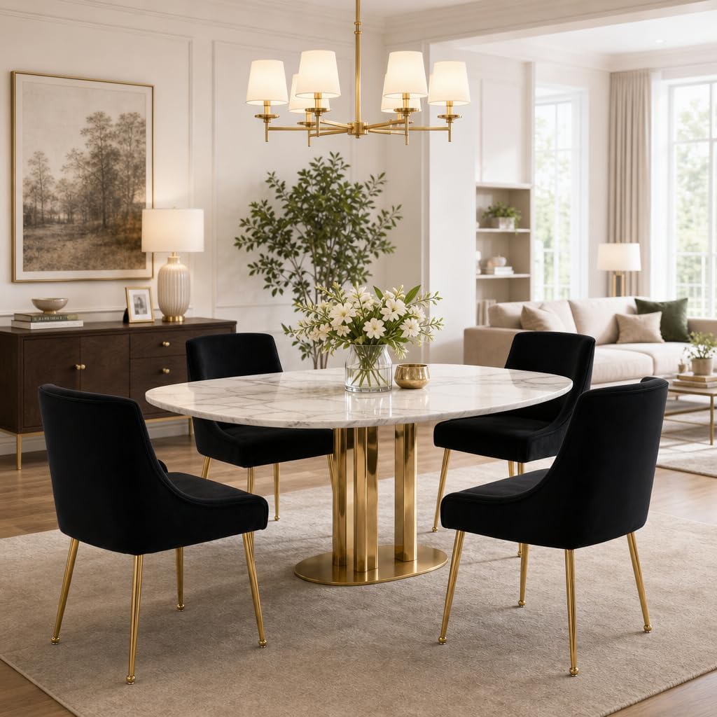 Black Velvet Dining Chairs Gold Legs, Modern Upholstered Dining Room Chair with Wing Back Set of 4 Armless Padded Accent Chair Comfy Side Chair for Kitchen Living Room Bedroom