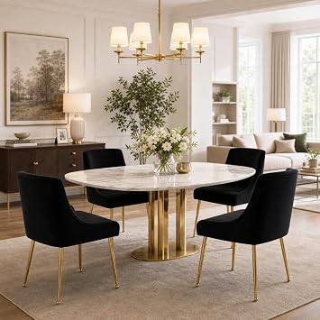 Black Velvet Dining Chairs Gold Legs, Modern Upholstered Dining Room Chair with Wing Back Set of 4 Armless Padded Accent Chair Comfy Side Chair for Kitchen Living Room Bedroom