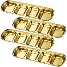 Divided Plates, 4 Row Stainless Steel Sauce, Condiments, Soy Sauce, Sauce Tray, Bowl, Korean Tableware, Restaurant, Commercial Use, Set of 4