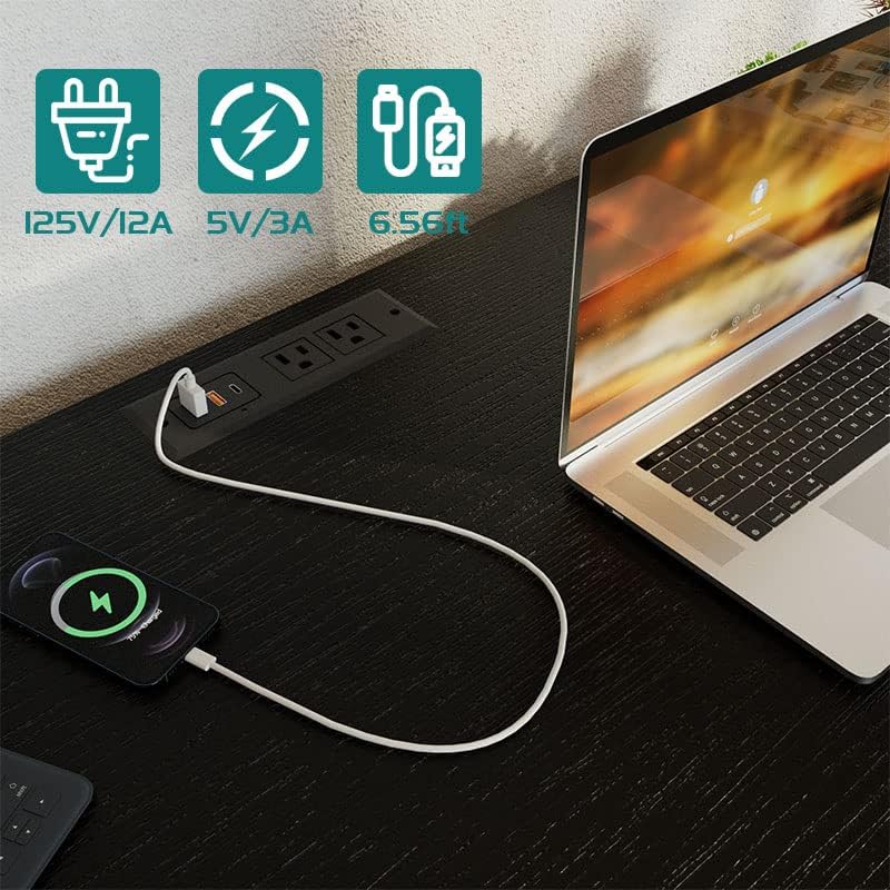 Miniatura 4 de kevinplus Escritorio para computadora de 46.8 pulgadas con puerto USB de carga rápida y toma de corriente, escritorio de computadora de estudio