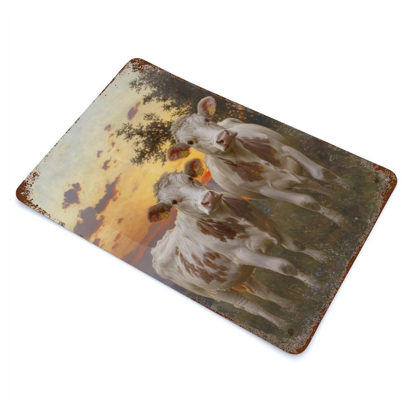 Cows at Sunset Retro Metal Sign 11.8"x7.9", Vintage Wall Decor for Garage, Pub Or Kitchen