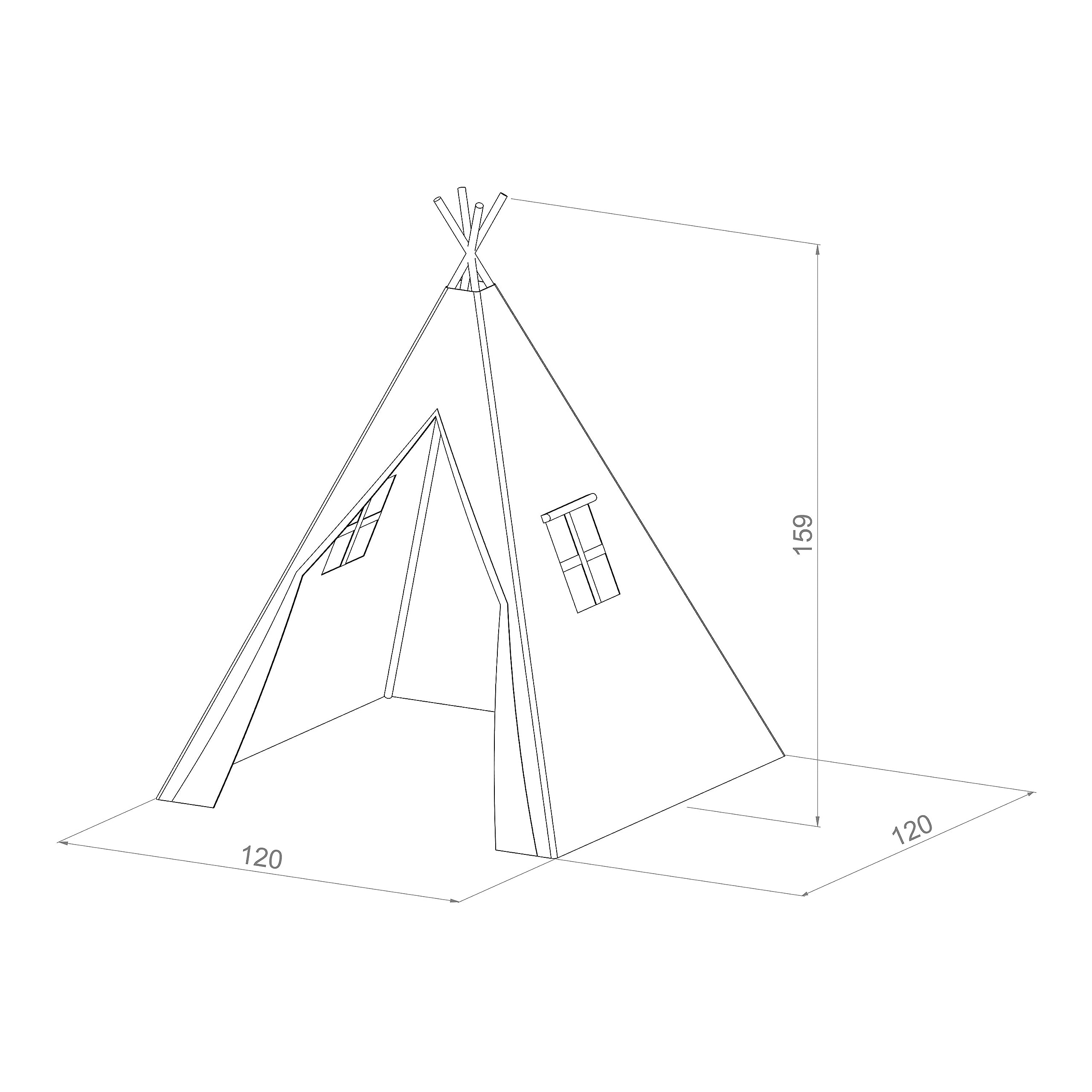 Sunny Alba Tipizelt für Kinder in Grau |Tipi/Wigwam Zelt mit Boden für Kinderzimmer | Spielzelt aus Baumwolle 120x120 cm