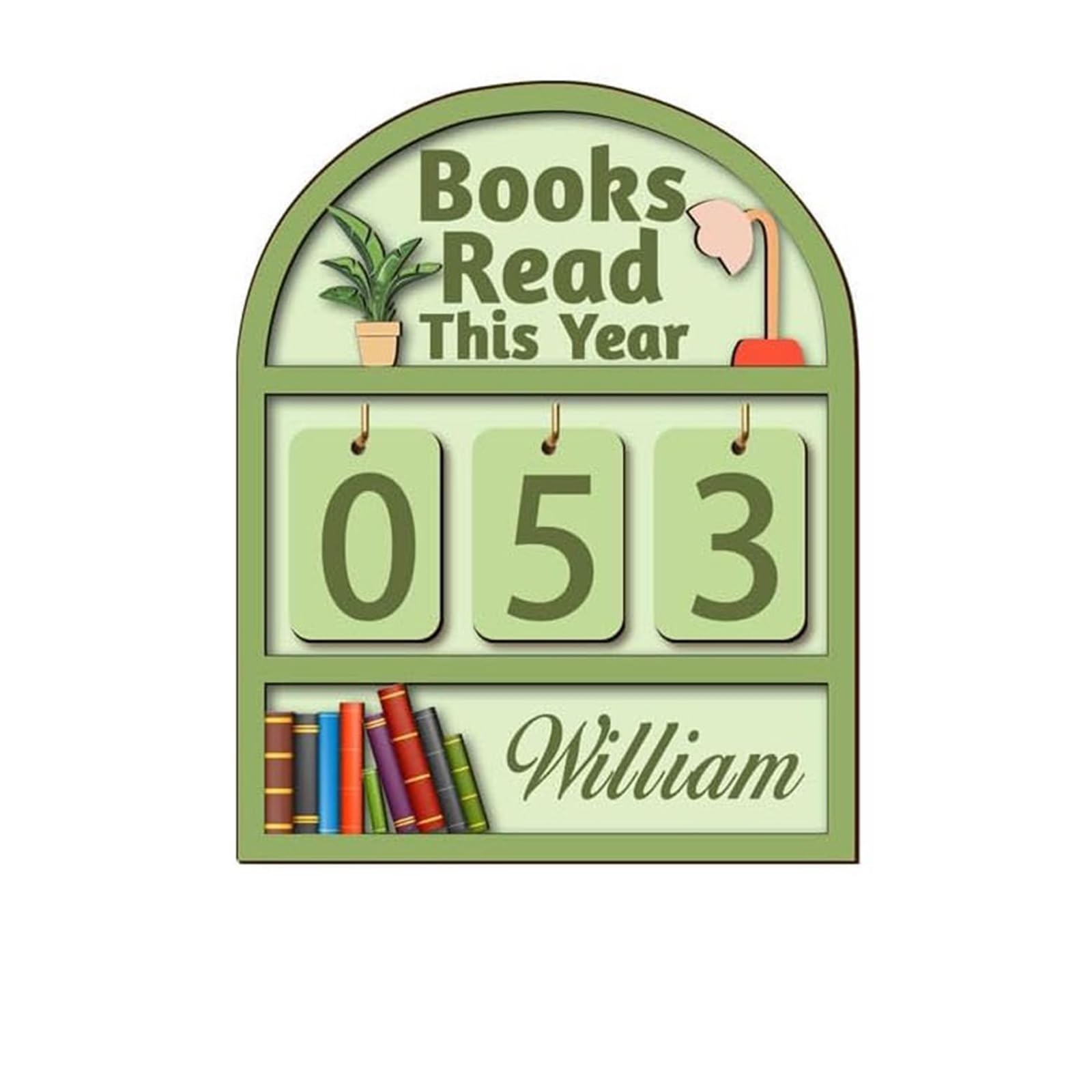 Wooden Book Read Counter - Reading Challenge Tracker For Book Lovers(Green)