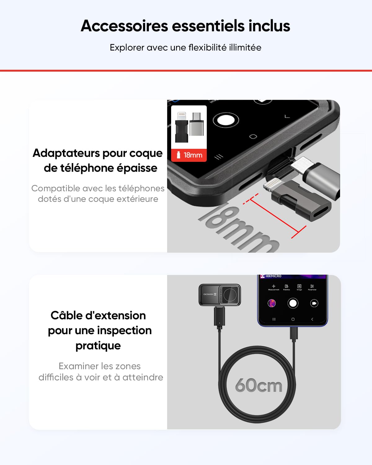 HIKMICRO Camera Thermique MiniE - iOS/Android, Amélioration de l'image SuperIR, 25Hz, pour Téléphone/Tablette, USB-C/Lightning (compatible avec iPhone 15/16)