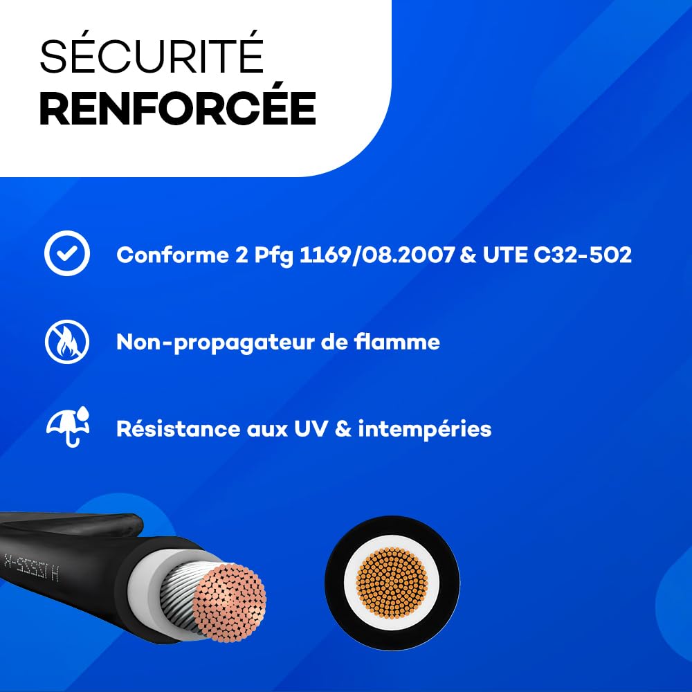 SOLIDSPARK Cable Panneau Solaire noir 6mm² - Haute performance - 25m