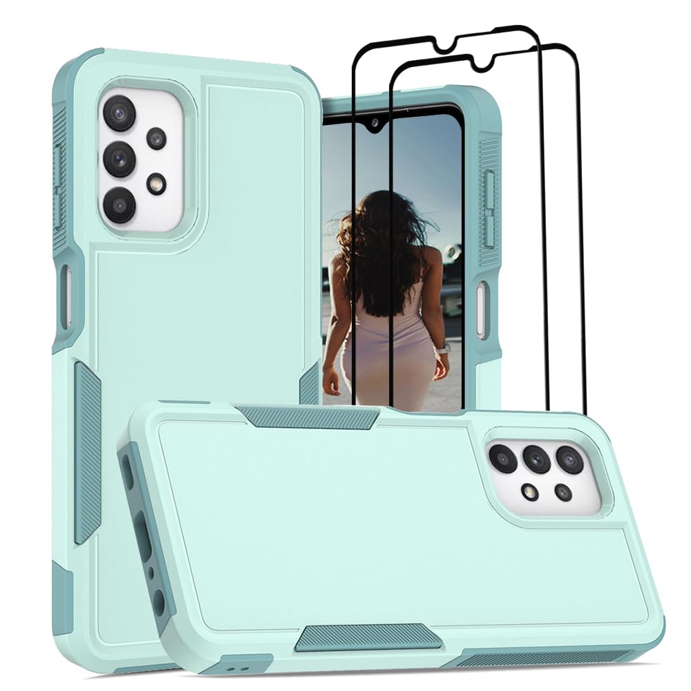 for Samsung A32 5G Case with 2PCS Tempered Glass Screen Protector, Military Grade Drop Protection Shockproof Phone Case, Matte Hard Back Soft Bumper