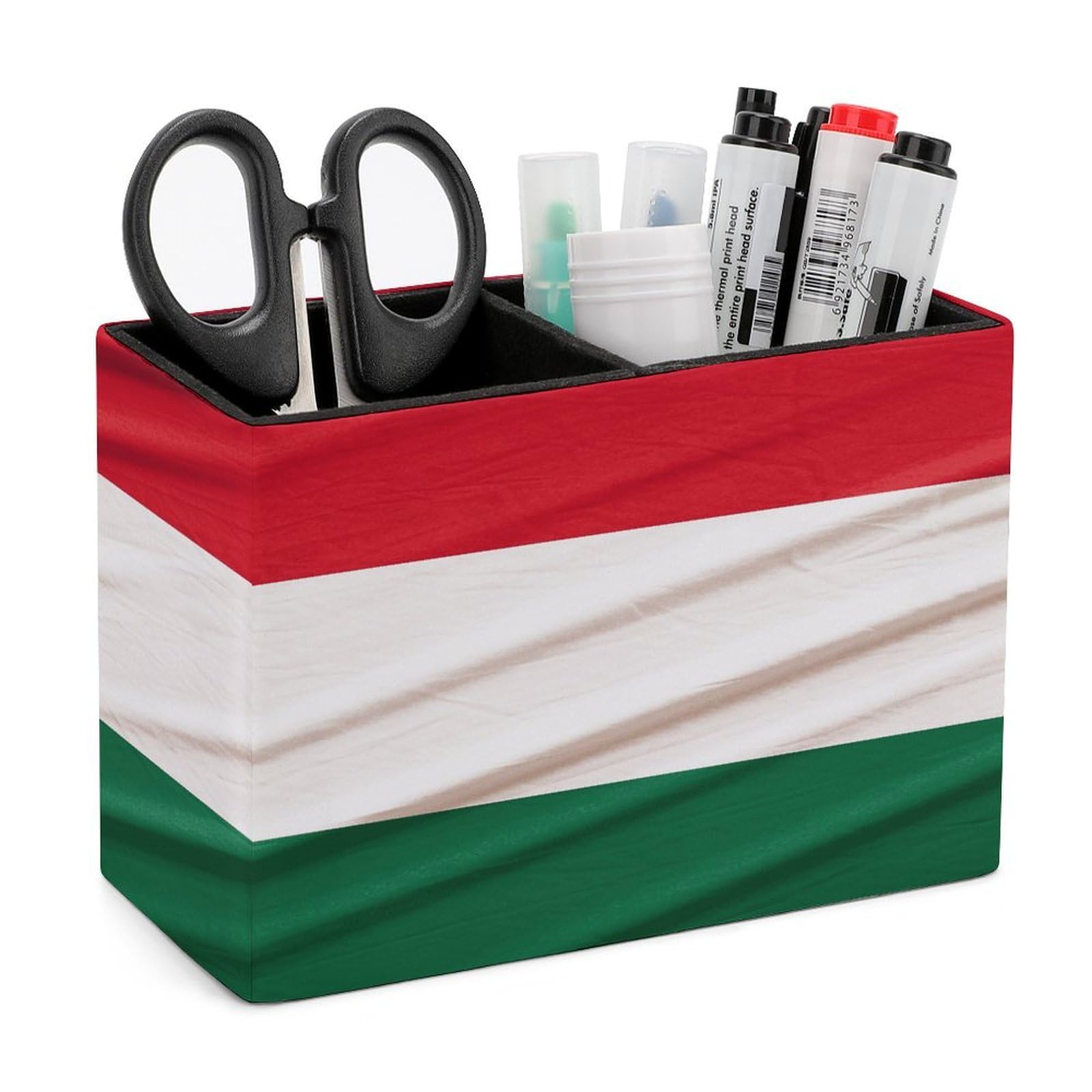 VstaDank Italy Flag Pen Holder Double Compartments Pen Cup Fashion Makeup Brush Holders Leather Pencil Holder for Work Locker Accessories Modern Pencil Cup for Desk Organizer