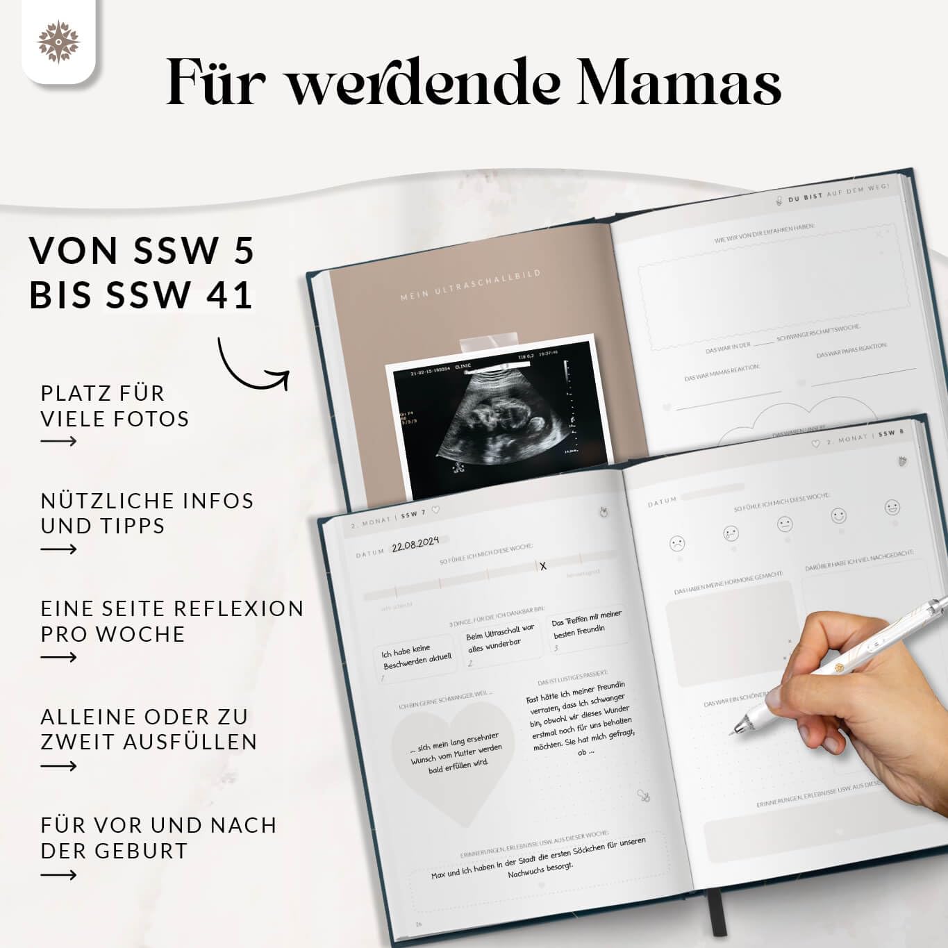 Lebenskompass® Schwangerschaftstagebuch "FUNKEL" Schwangerschaftsbuch für Erinnerungen, Reflexion und Achtsamkeit - Tagebuch Schwangerschaft mit Platz für Fotos und Notizen - A5