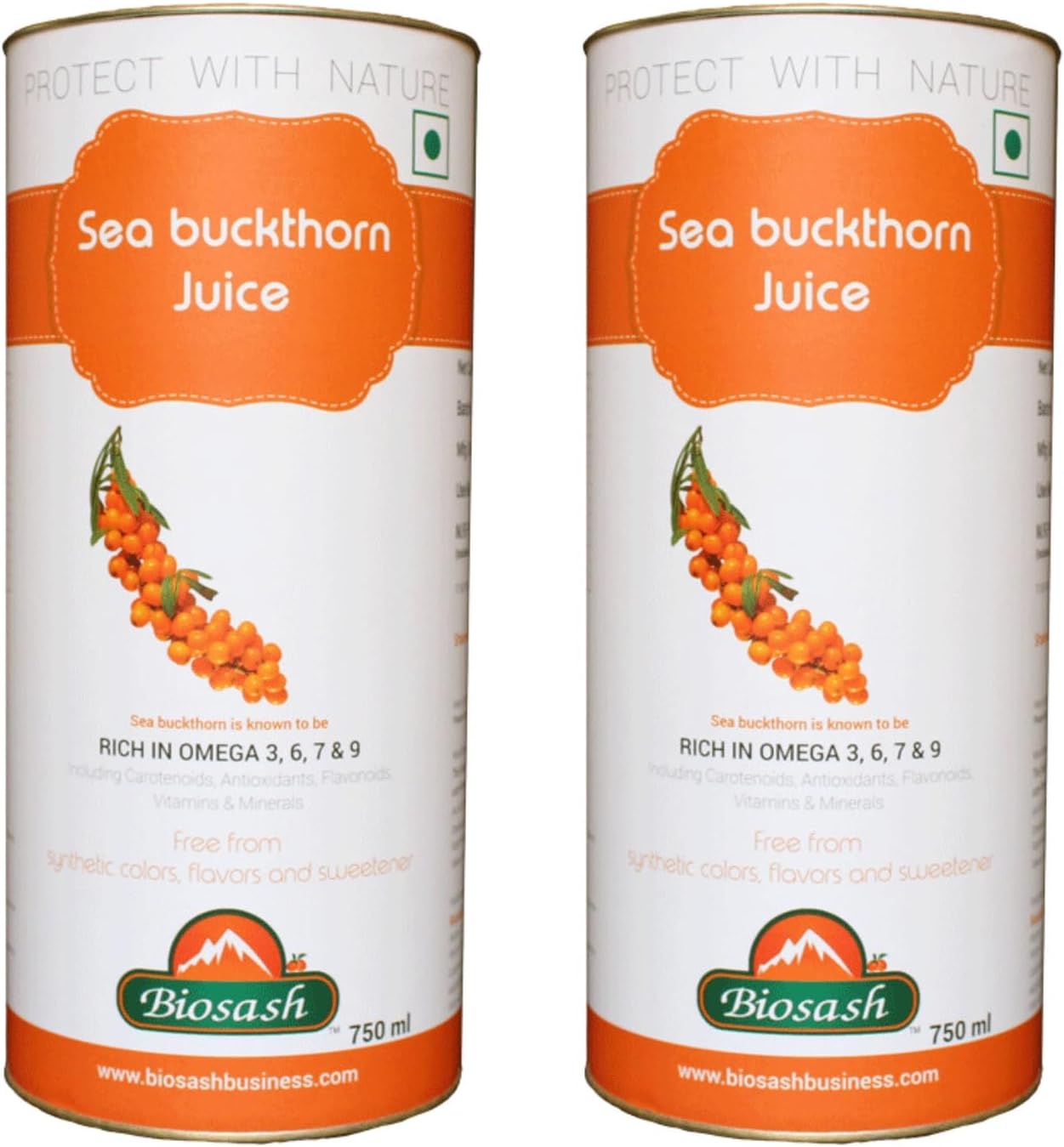 Biosash Sea Buckthorn Juice – Pure & Natural Sea Buckthorn with Omega Fatty Acids & Antioxidants, 750ml (Pack Of 2)