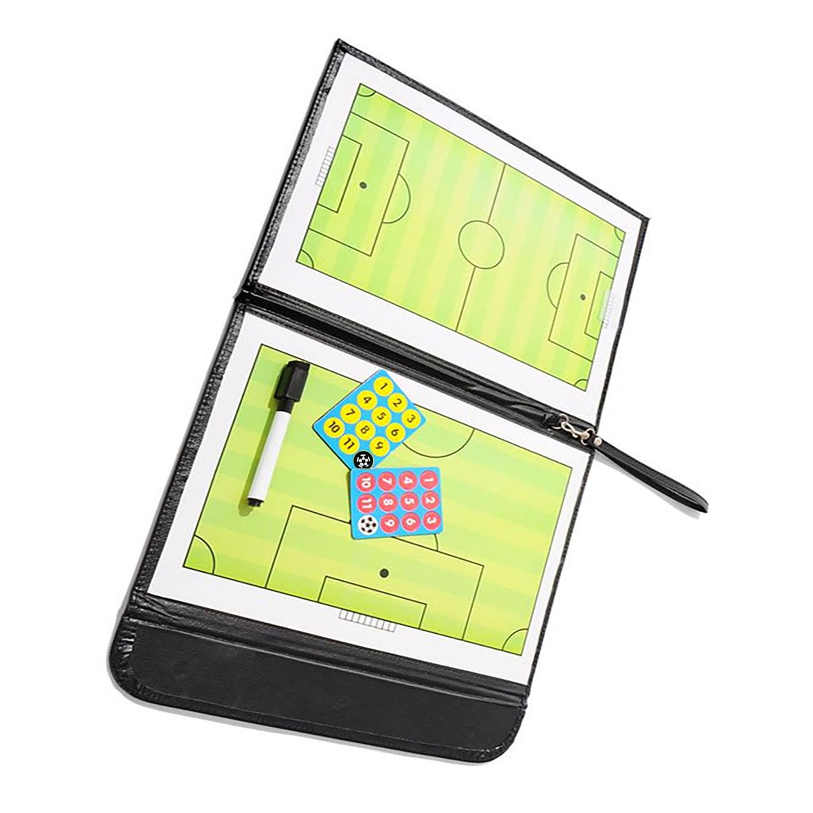 Soccer Coaching Board Foldable Double Sides Magnetic Footb Soccer Strategy Clipboard with Pen Number Card Soccer Clipboard Designed with Double Sided Side a Soccer Coaching