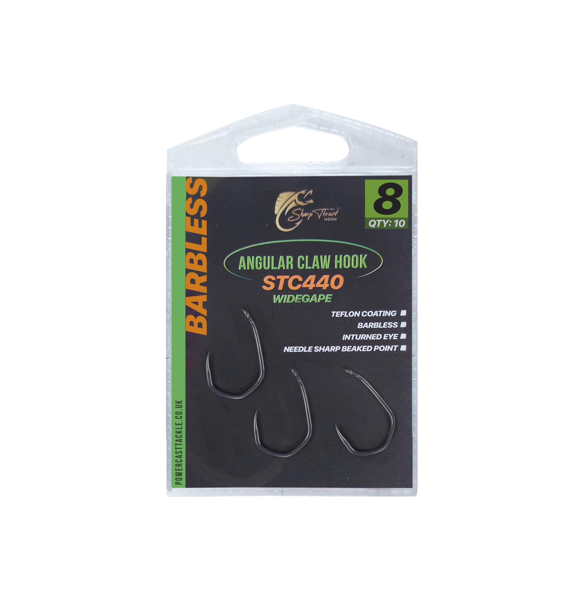 Angular Claw Carp Hooks Wide Gape - STC440, PTFE Coated Barbed/Barbless Claw Hooks size 2 to 8 for Carp fishing (Barbeless, 8)