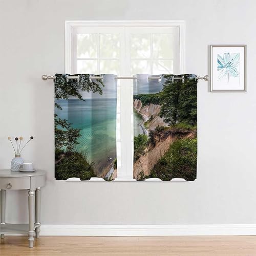 Cortinas para Cuarto Beach View Coastline Curtain for Doorway Cortinas para Ventanas De Cuarto 110Inch Width by 96Inch Length,2 Panels