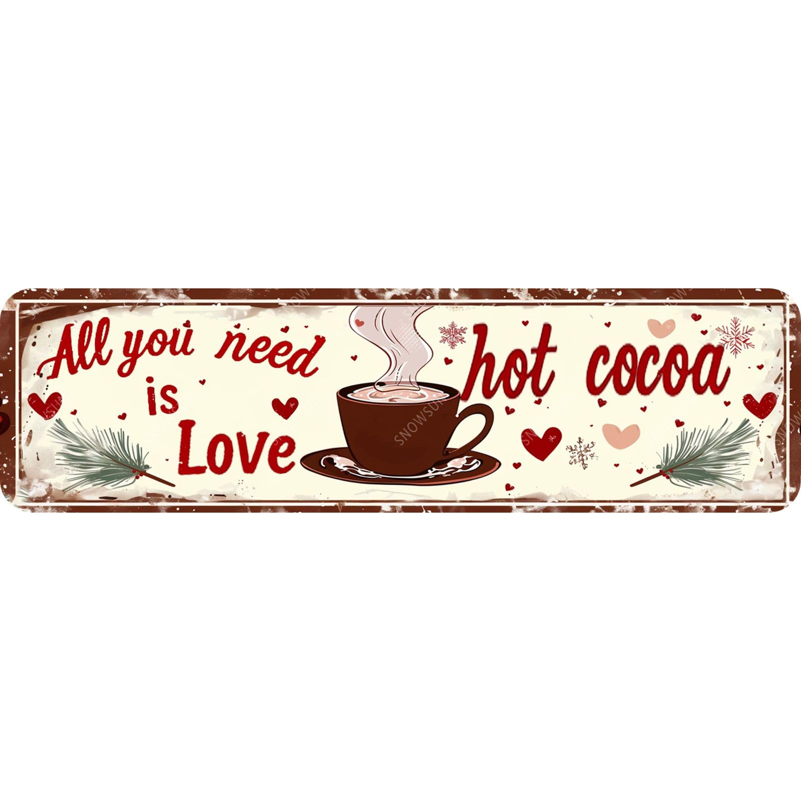 All You Need Is Love Hot Cocoa Sign Vintage Tin Sign Christmas Aluminum Plaque Art Decor for Home Office Garage Bar Cafe 4x16 Inch