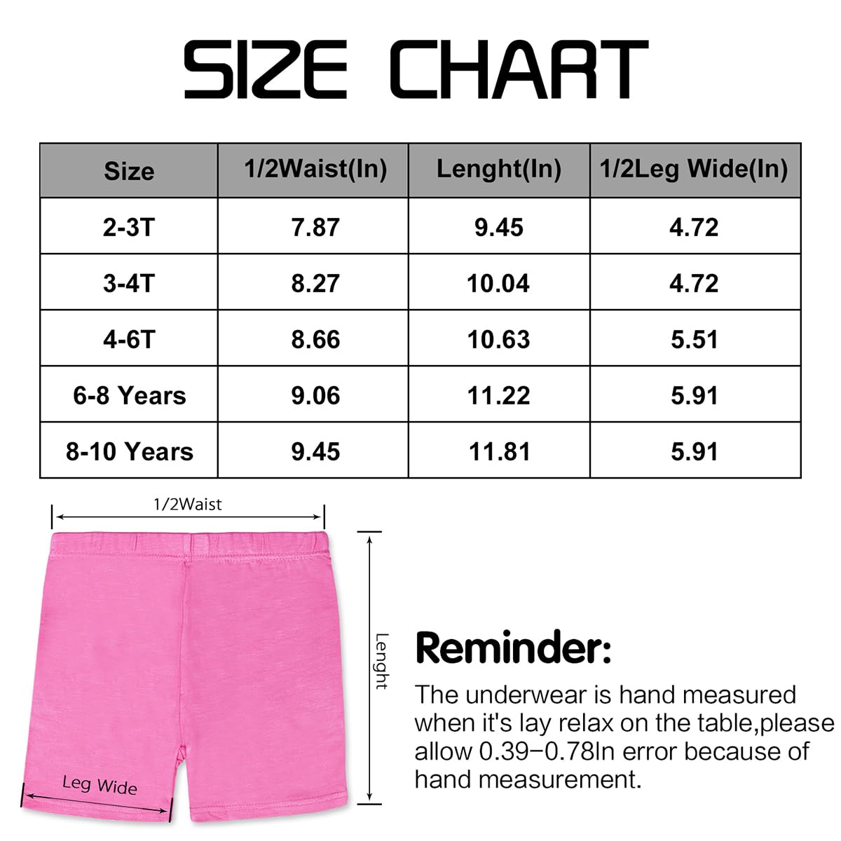 ZERULETS Vestito corto di sicurezza per bambine, traspirante, confezione da 8 pezzi, pantaloncini da ciclismo per bambini da 2 a 10 anni - 100 110 120 130 140