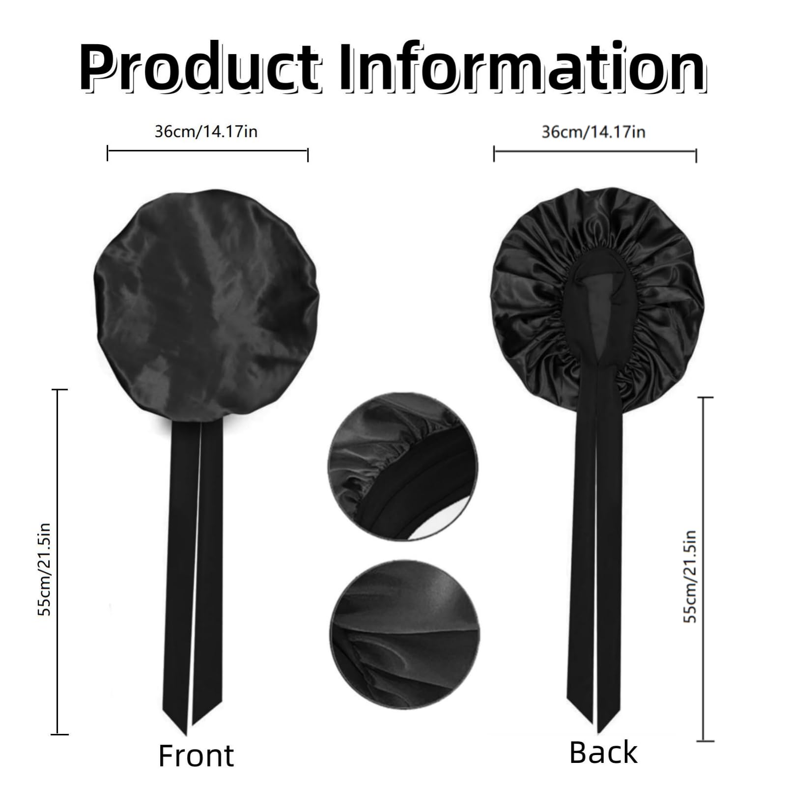 ANGELEMM Silk Hair Bonnet for Sleeping, Black Satin Bonnet for Curly Hair Soft Breathable Satin Sleep 𝙎𝙞𝙡𝙠 𝘽𝙤𝙣𝙣𝙚𝙩 with Tie - Image 2