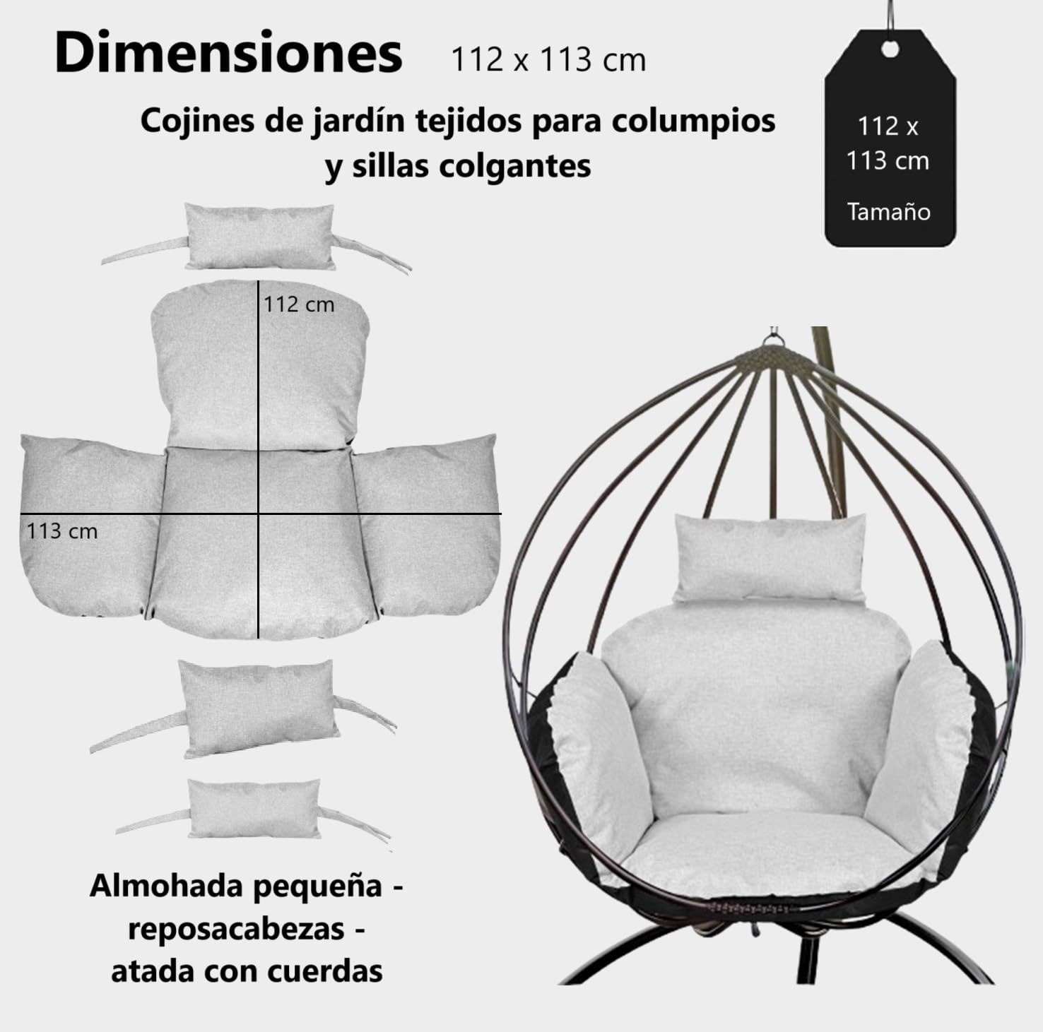 Almohadilla de Asiento para sillón Colgante con Respaldo reposacabezas Columpio para Colgar fácil de Limpiar Impermeable