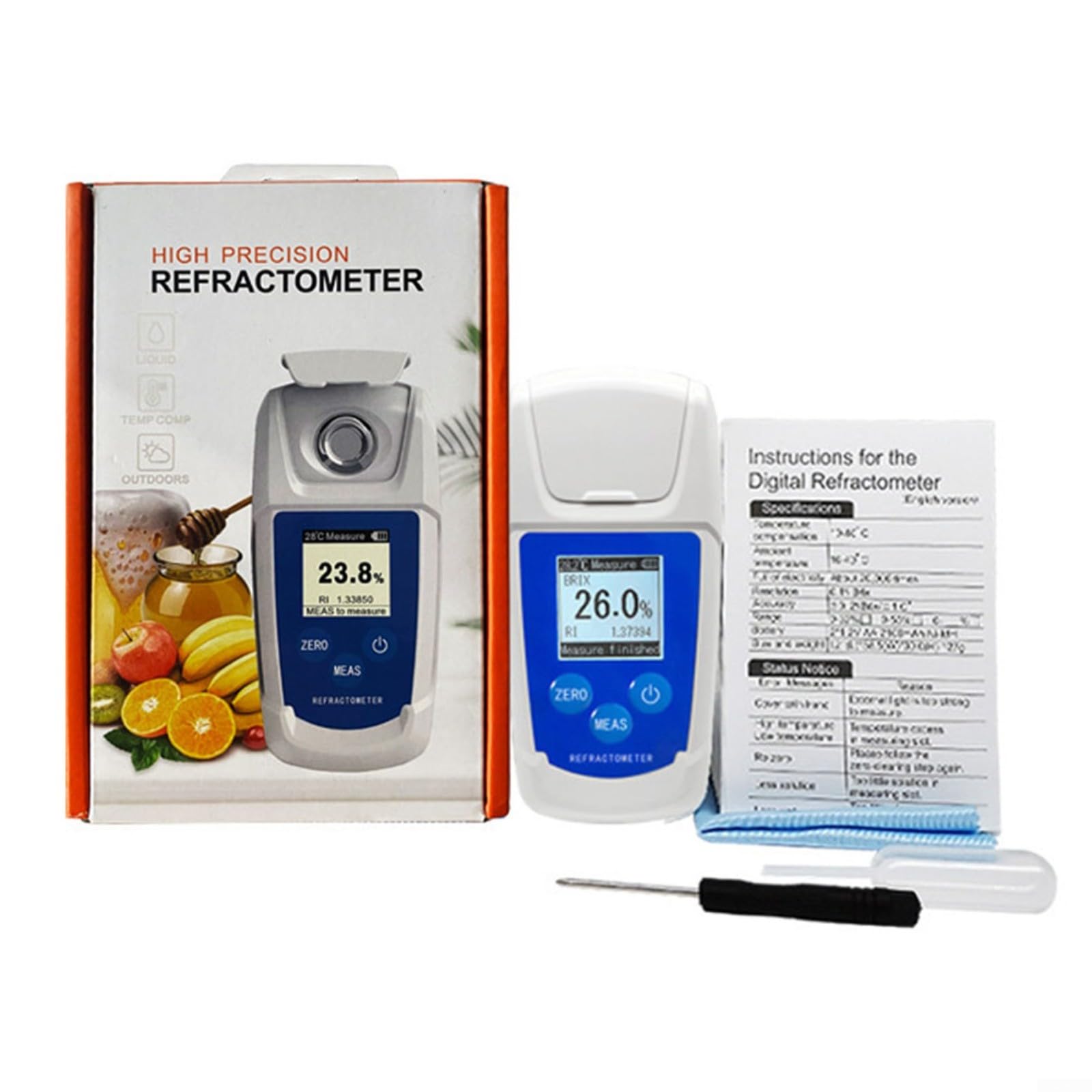 Rifrattometro digitale per saccarimetro Brix 0-55%, tester automatico del contenuto di zucchero della compensazione della temperatura per miele, sciroppo, succo, materiale ABS