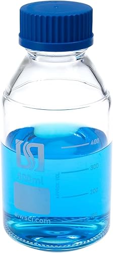 ALWSCI Botella redonda de vidrio graduado de 16.9 fl oz con tapa de rosca azul GL45, vidrio de borosilicato 3.3, botella de reactivo de laboratorio