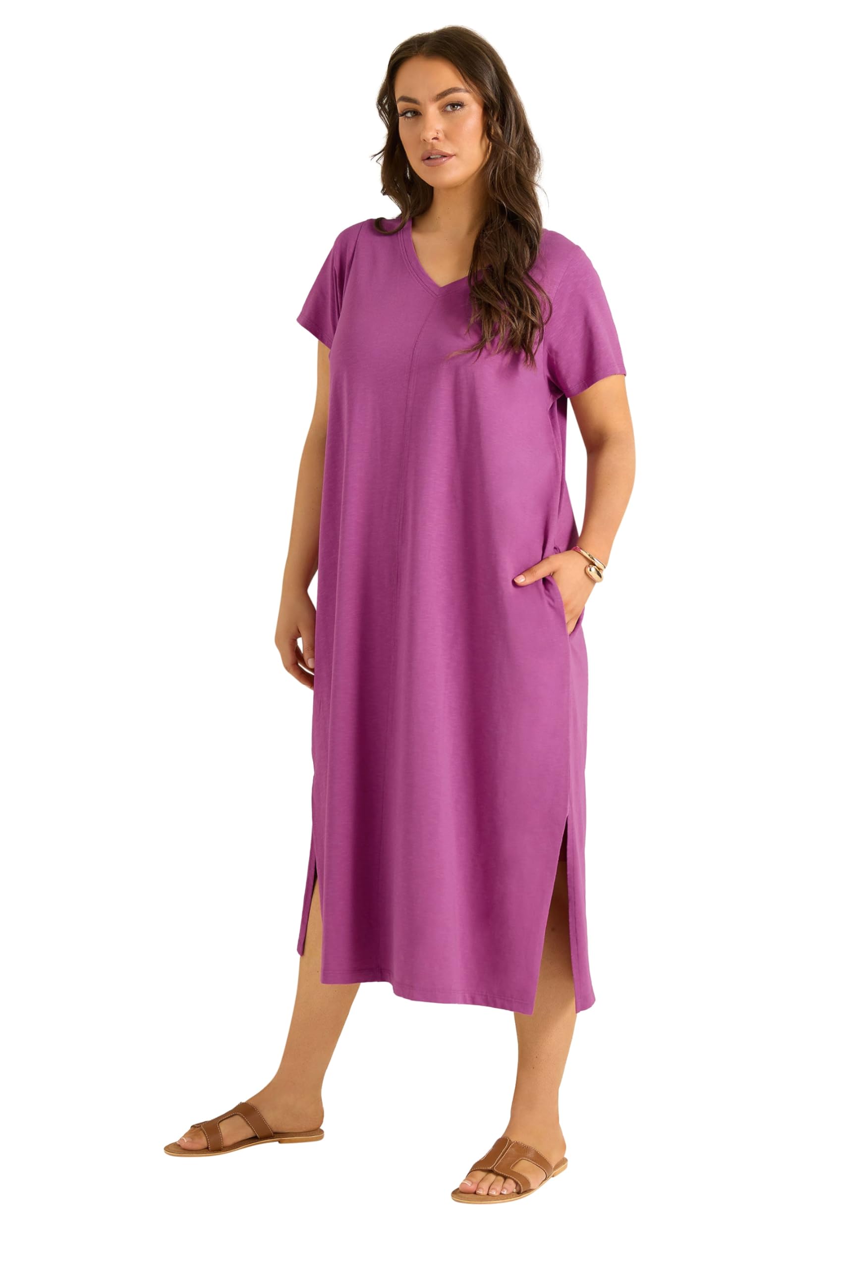 Evans Women's Purple Curve Cotton Midi Dress - Plus Size Curve