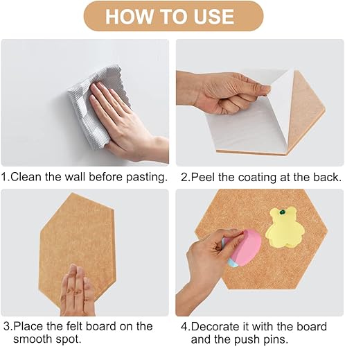 Miniatura 3 de Vuzvuv 6 tableros hexagonales de corcho marrón camello con 50 alfileres y notas adhesivas, tablero de anuncios autoadhesivo, sin daños para la