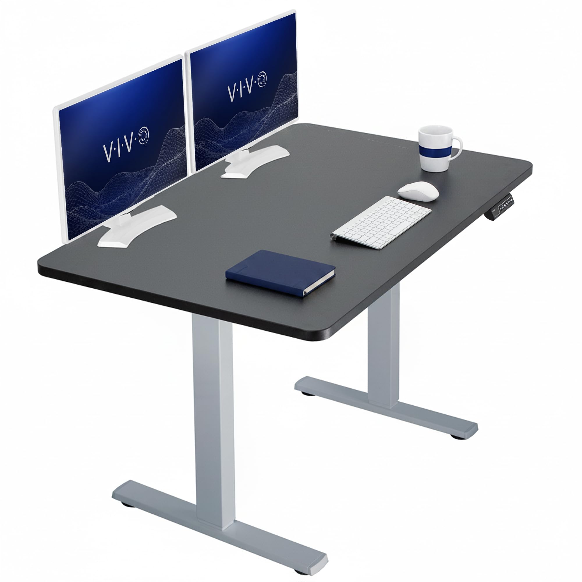 VIVO Electric 48 x 30 in Standing Desk, Memory Height Adjustment, 1B Series, Holds 220 lbs, One-Piece Black Top, Gray Frame, DESK-KIT-1G5B