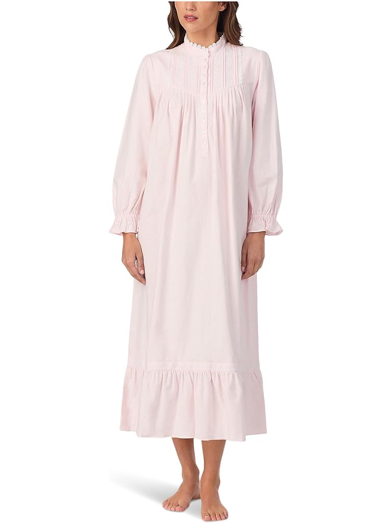 Pink Eileen West Cotton Brushed Flannel 50" Long Sleeve Highneck Nightgown