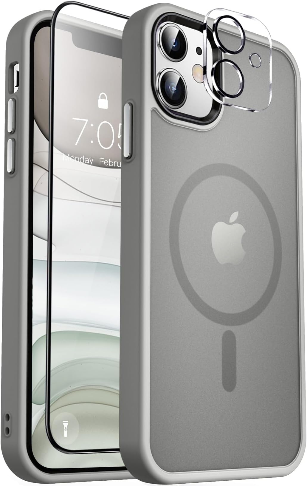 MOCCA Strong Magnetic for iPhone 11 Phone Case,[Compatible with Magsafe][Glass Screen Protector+Camera Lens Protector] Slim Thin Shockproof Cover Case for iPhone 11 6.1 inch, Titanium Gray