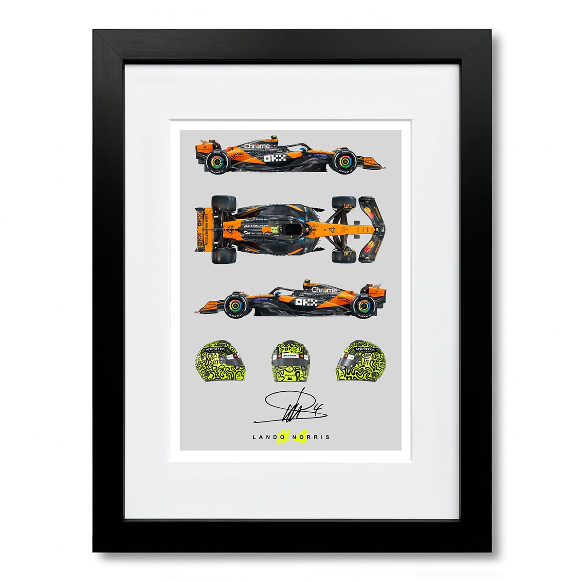 Lando Norris signed photo F1 helmet 2025 season poster print autograph framed display memorabilia gift (Car A4 Framed & Mounted)