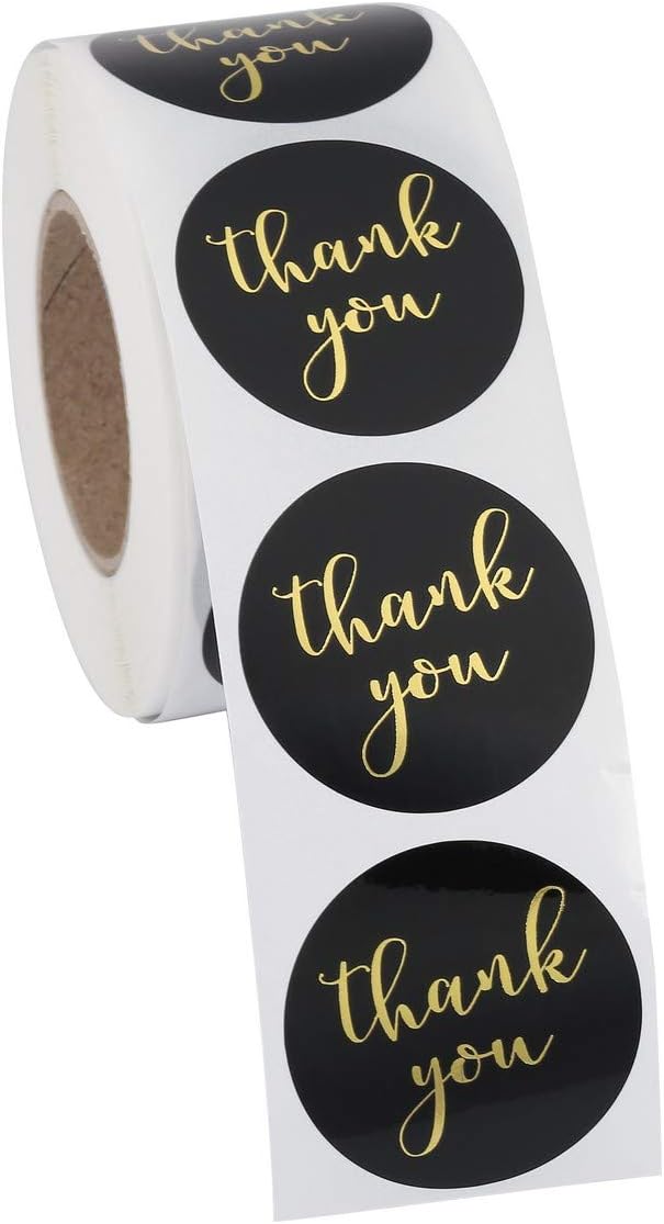 Yoption 1.5" Round Thank You Stickers, 500pcs Black Mailing Supplies Labels Per Roll, Black - Image 6