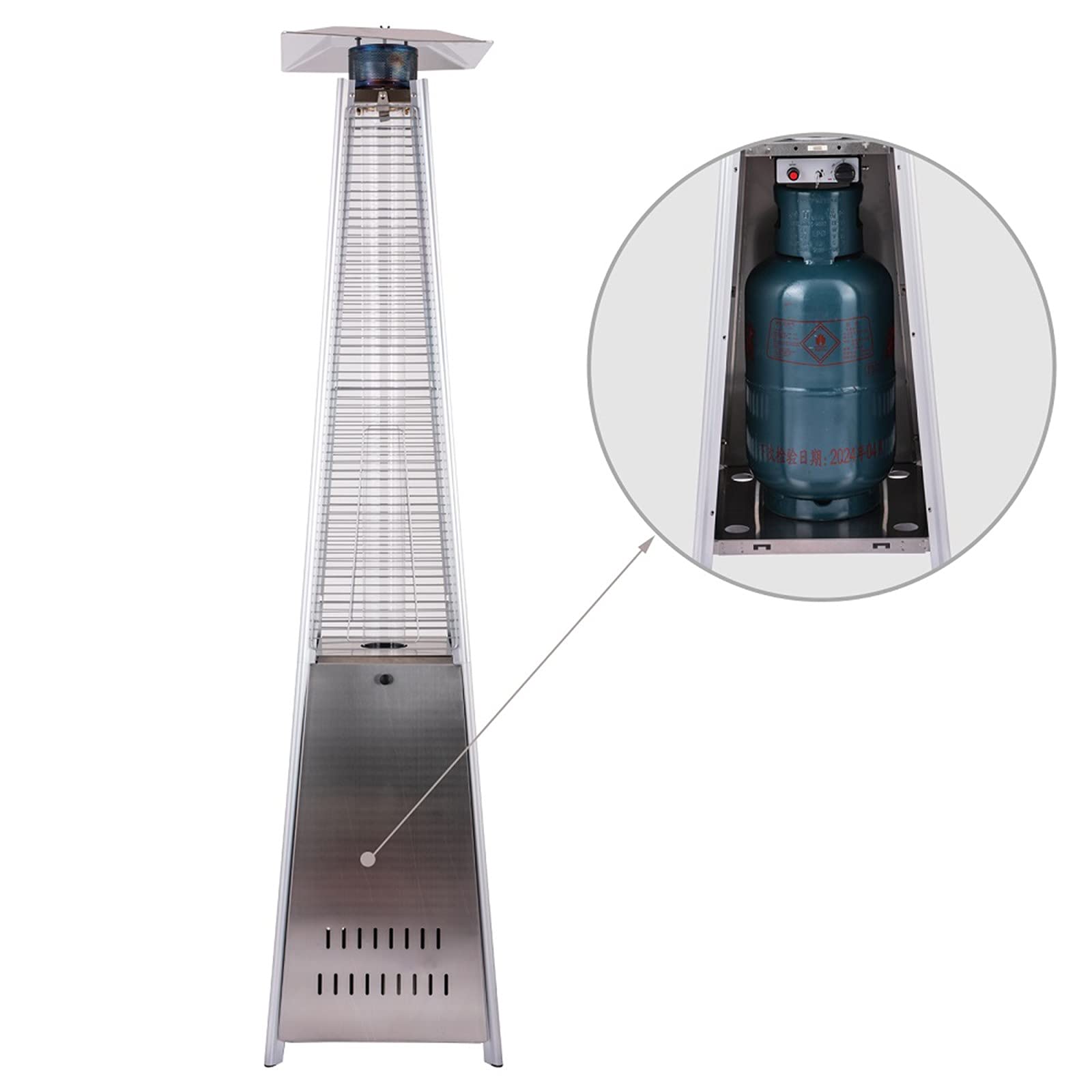 Riscaldatore A Piramide per Patio, Riscaldatore A Propano per Patio Esterno Riscaldatore A Tubo in Vetro di Quarzo 48.000 BTU con Accensione A Impulsi CE, ETL Certificazione Black