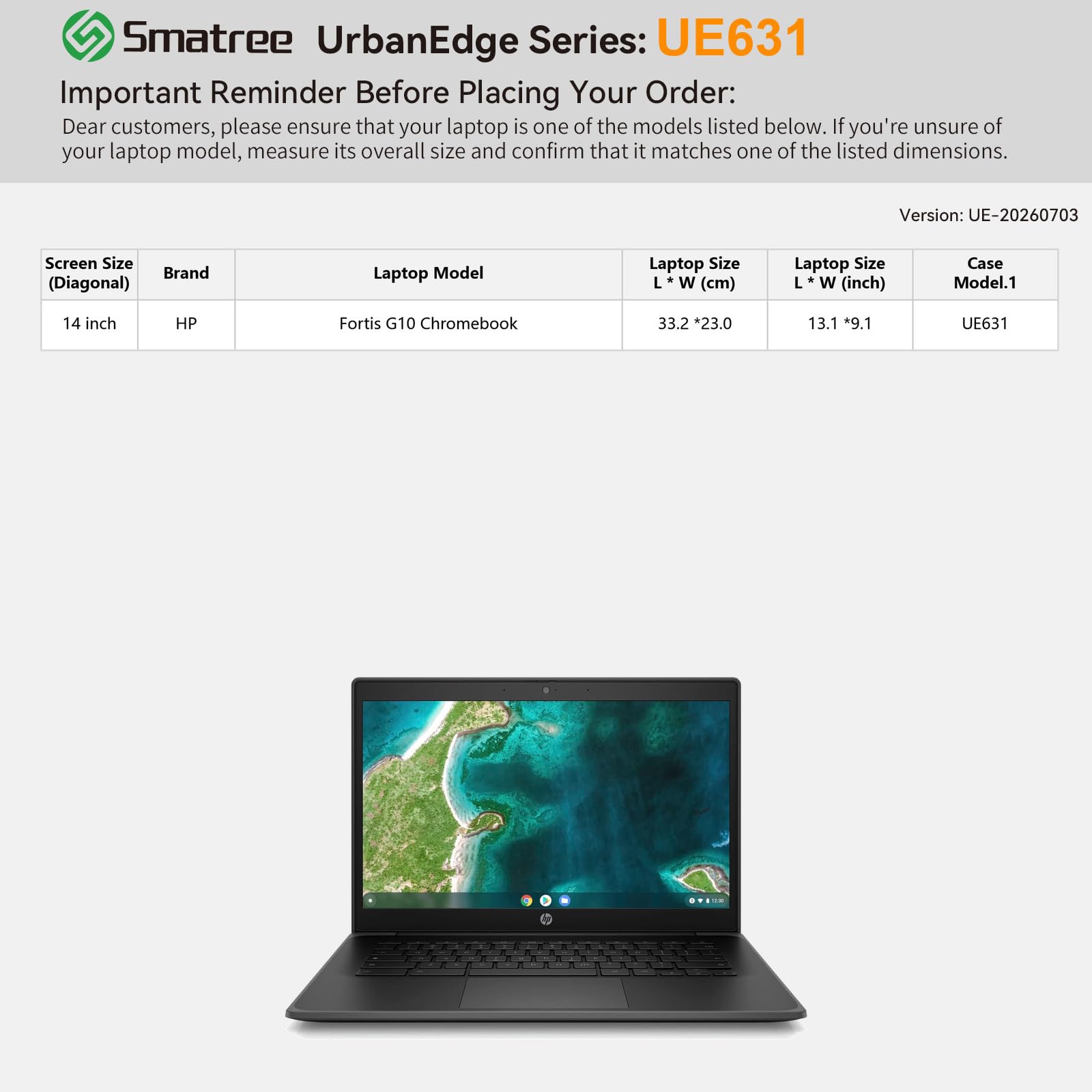 Smatree UrbanEdge Etui na laptopa do 14 cali HP Fortis G10 Chromebook,z kieszenią na akcesoria(UE631)