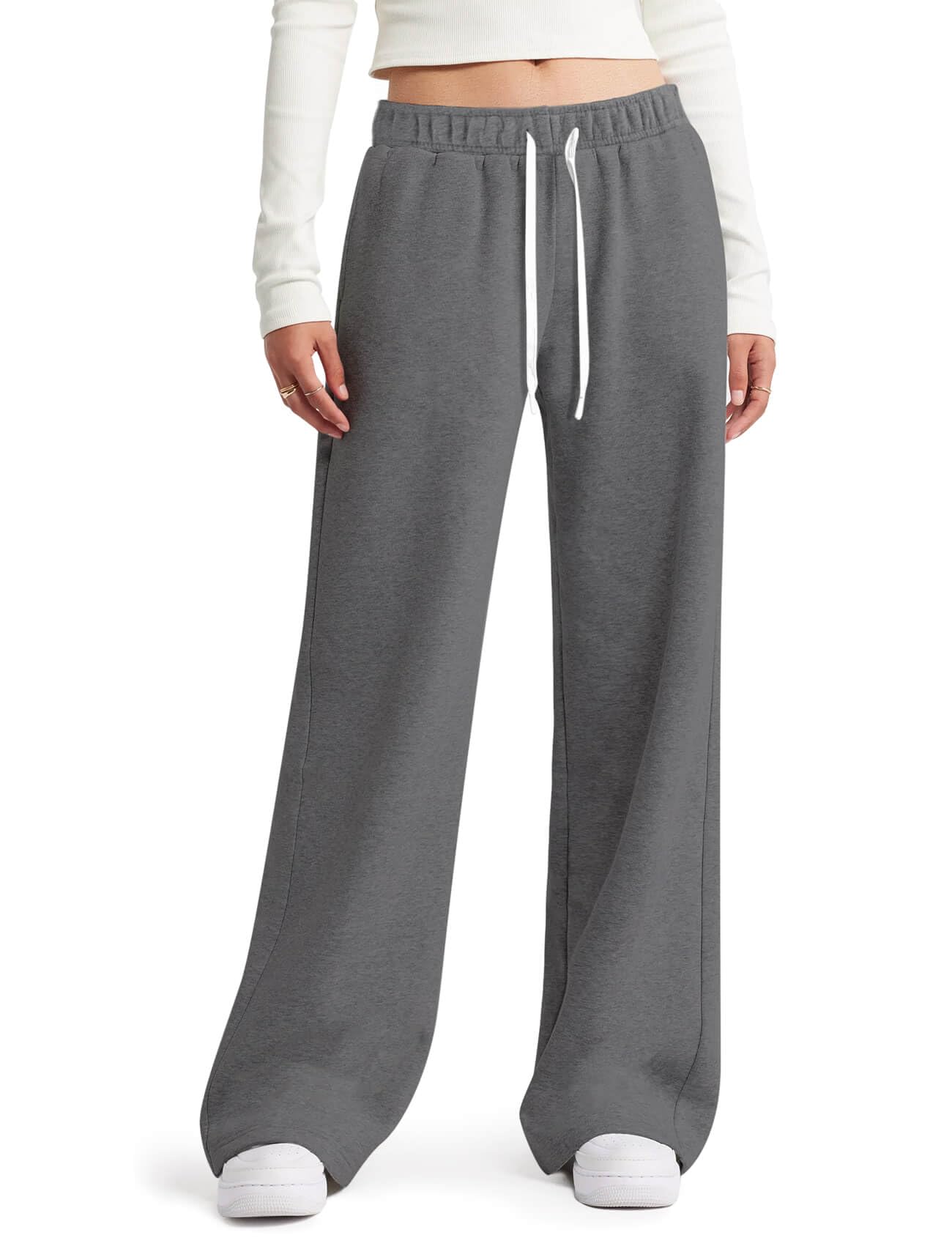 HeSaYep Women's Wide Leg Sweatpants Elastic High Waist Loose Sweat Pants Straight Leg Drawstring Trousers with Pockets