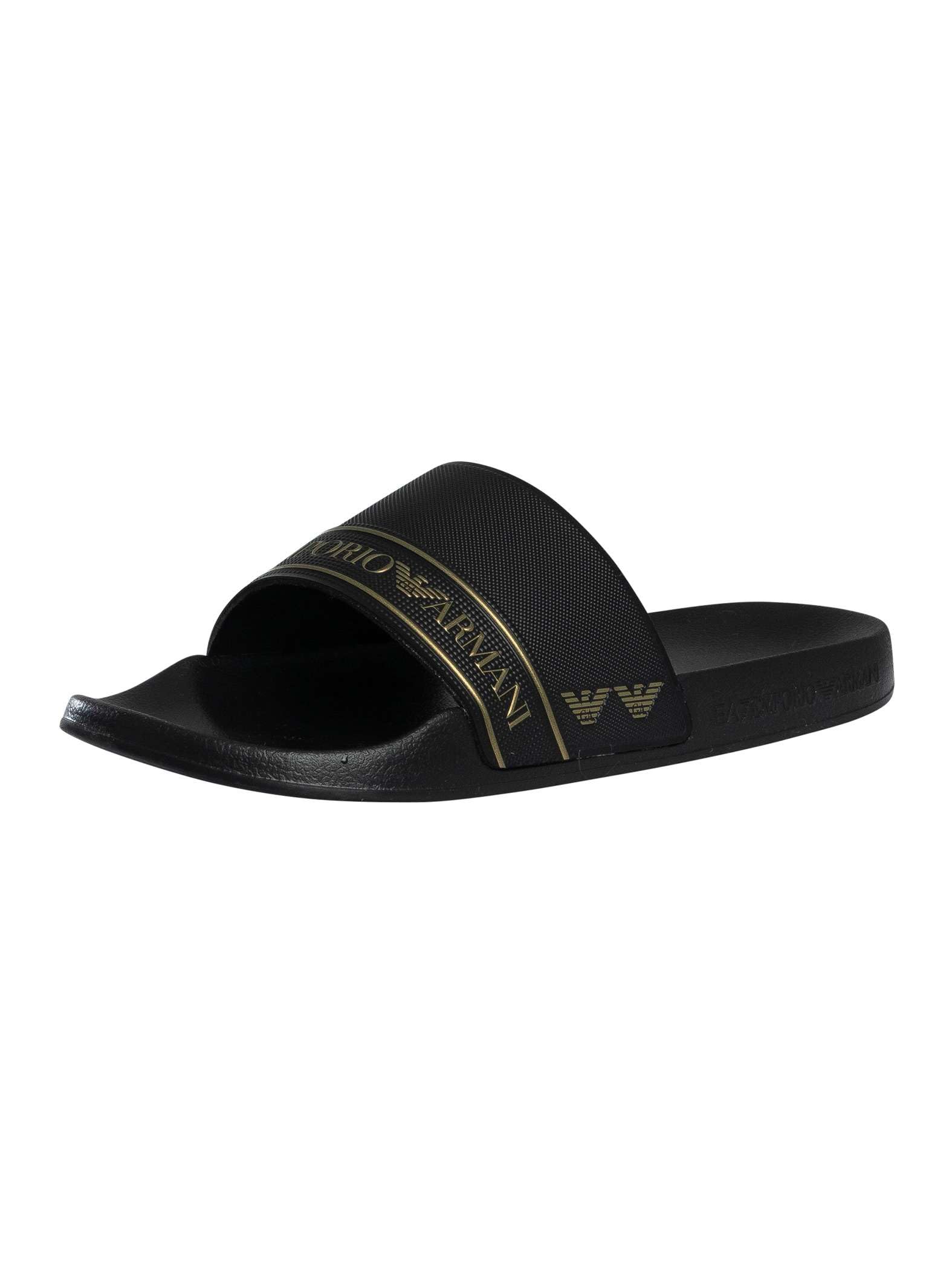 EA7 Hombre Sliders De Rayas De Marca, Black/​Gold, 41 EU