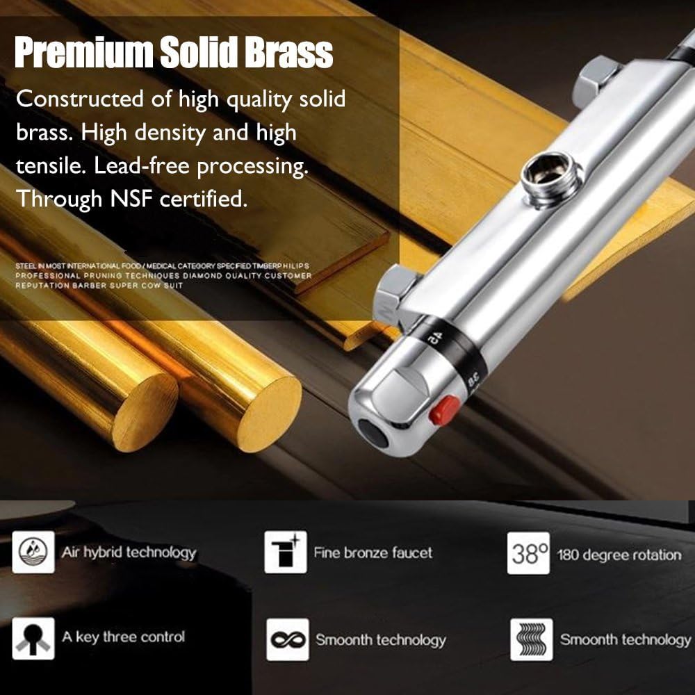 Thermostatic Shower Valve Trim Mixer Wall Mount Hot Cold Water Showering Faucet Temperature Control Valve for Bathroom, RV, 2-Handle