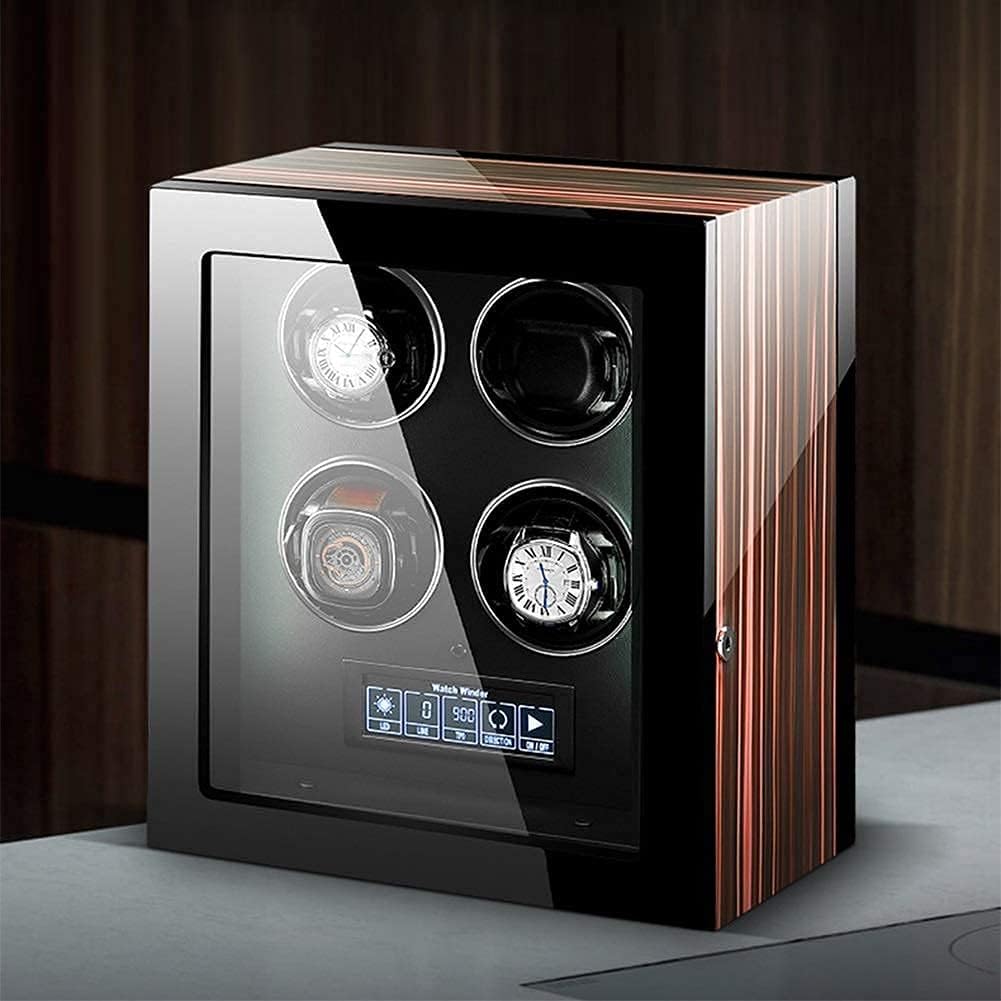 Watch Winder for Automatic Watches LCD Touch Screen Display with Remote Control Wood Shell Piano Finish Quiet Motor Beautiful Home ()