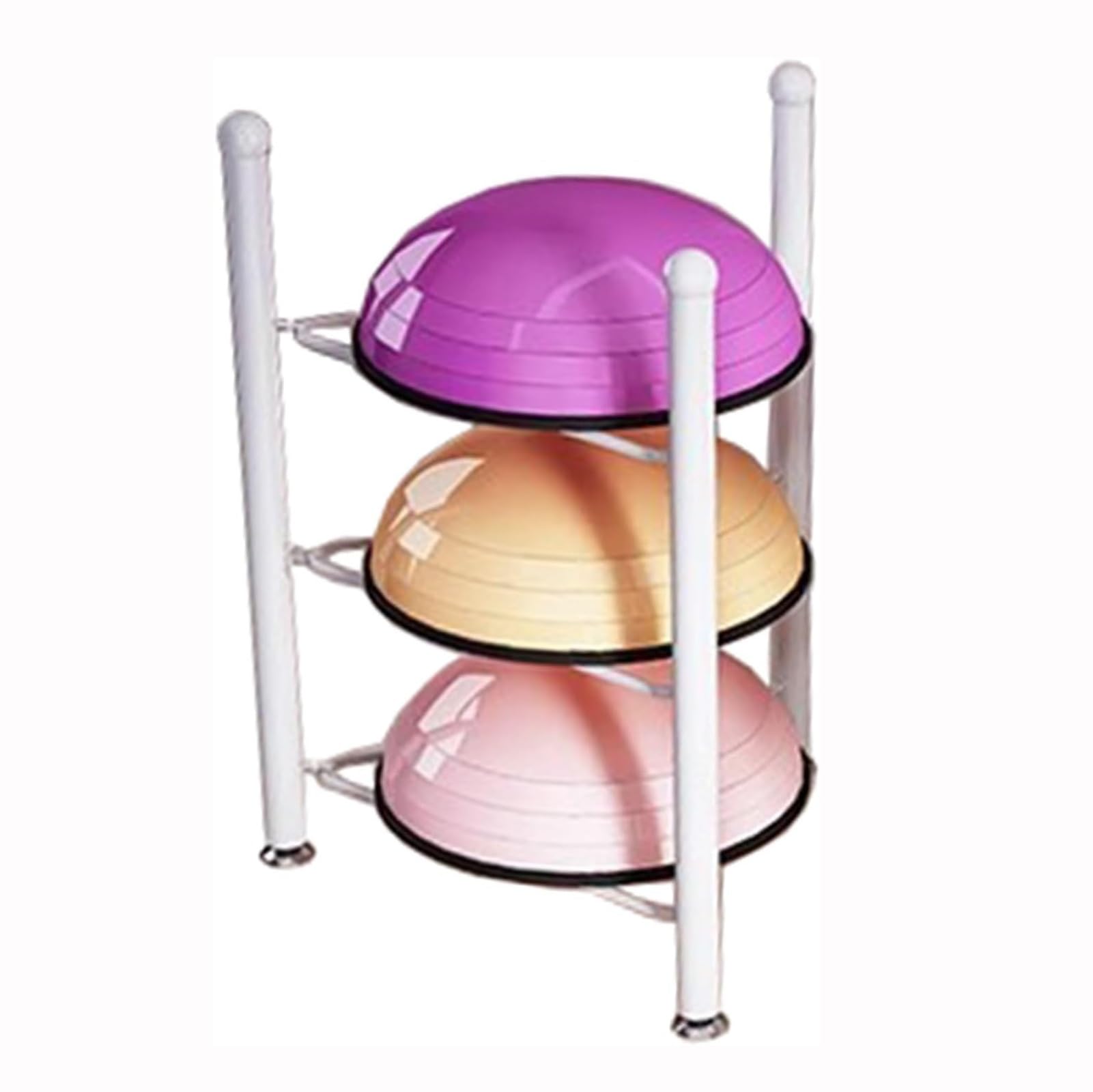 Scaffale a 3 ripiani per palle da equilibrio, fitness a casa, per yoga, bosu, basket e palle da bowling, design robusto nero per una gestione efficiente delle attrezzature