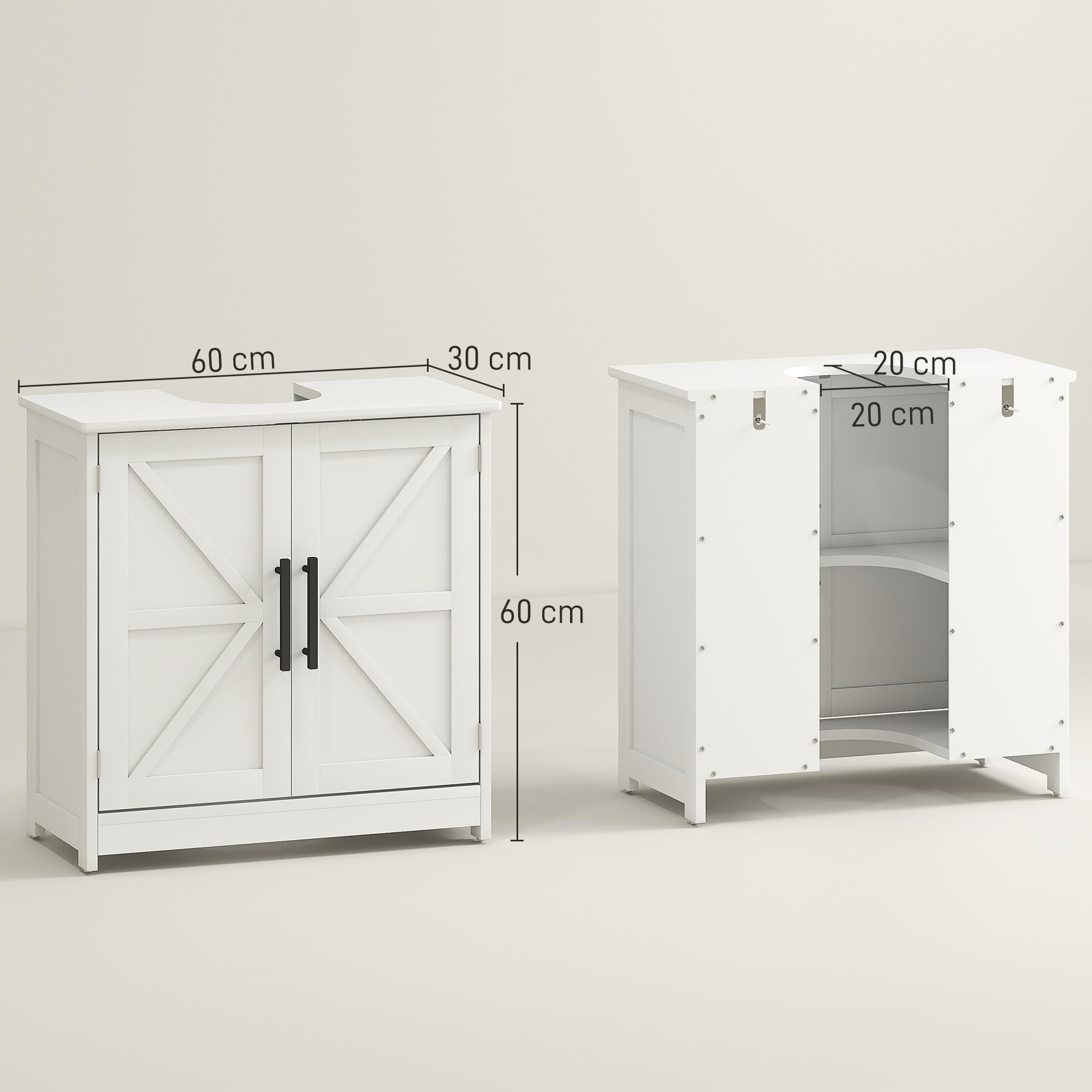 HOMCOM Meuble sous lavabo 2 Portes Grange Magnétiques 60 x 30 x 60 cm Blanc