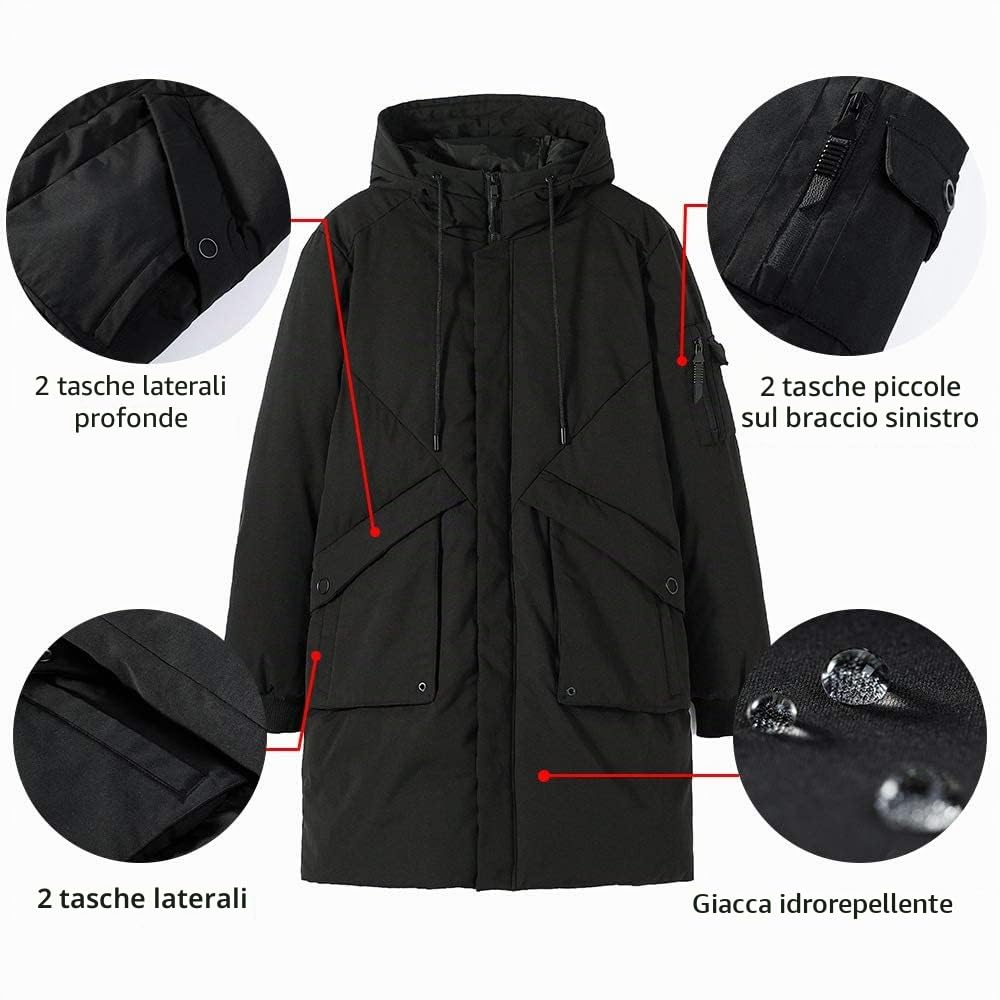 Cappotti invernali da uomo impermeabili con cappuccio antivento spessi parka lungo imbottito piumino