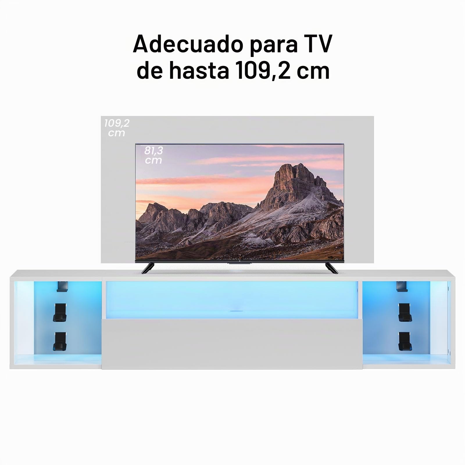soges Mueble de TV Colgante para Centro de Entretenimiento con Luces LED, 140 cm Banco de TV montado en la Pared con Gestión de Cables, Soporte de TV, Blanco