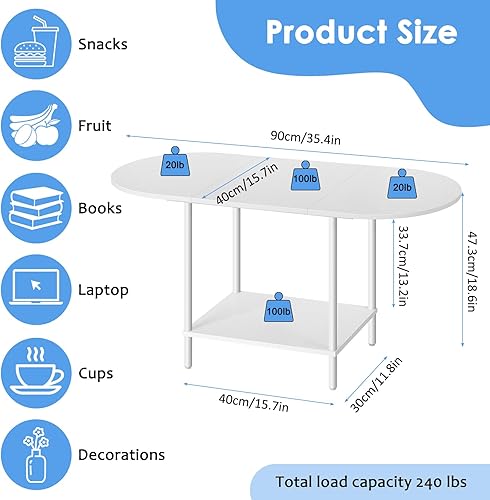 Miniatura 2 de Mesas de centro ovaladas pequeñas, mesa de centro baja moderna para espacios pequeños, mesa auxiliar central de mediados de siglo con estantería