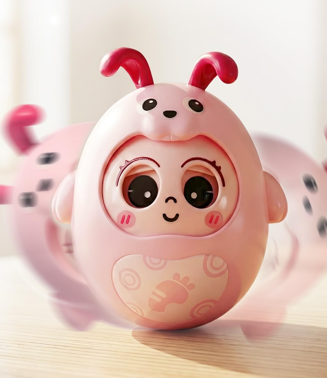 Intellibaby Premium Roly Poly Rabbit Toy for Babies,Push&Shake Tumbler Wobble Doll for Infants,Bell Rattle Sound&Blinking Eyes Rabbit Doll for 8 Months+,Birthday Gift for Toddler,BIS Certified (Pink)-image-12